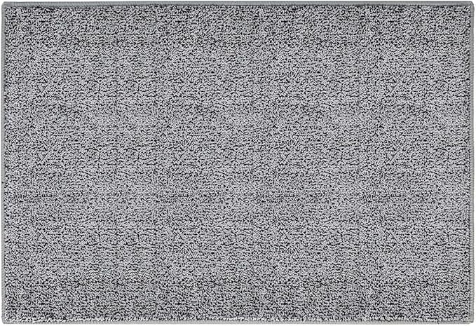 HDFK Bath Mat Non Slip 24x16 Inches Bathroom Rugs 2 Tone Soft Chenille Medium Pile TPR Backing | Absorbency Solid Black White | Shower Rug for Sink Area Wet Dry Transition Stain Resistant Decor