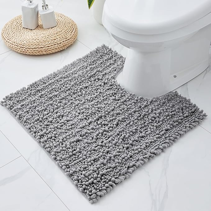 Toilet Rug 24x24 Non Slip Plush Bathroom Floor Mat U Shaped Washable Contour Rug for Toilet Absorbent Thick Foot Rug, Grey
