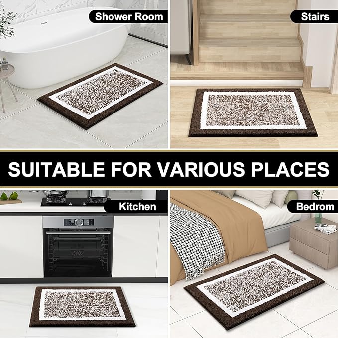 OLANLY Bathroom Rugs 30x20, Extra Soft and Absorbent Microfiber Bath Mat, Non-Slip, Machine Washable, Quick Dry Shaggy Bath Carpet, Suitable for Bathroom Floor, Tub, Shower (Medium, Brown)