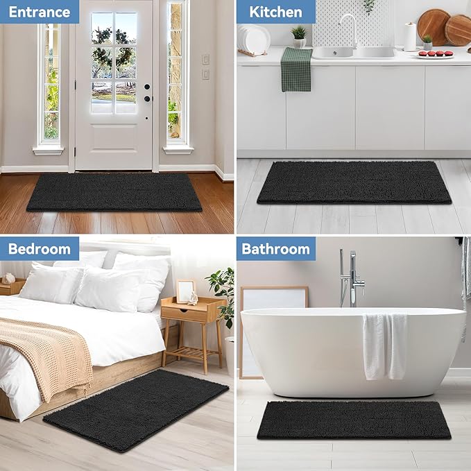 Bcoimo 48"×24" Absorbent Bath Mat, Non-Slip with Backing Chenille Bath Rug and Machine Washable Bathroom Mat Quick-Dry Design. Ideal for Bathroom and Tub Areas
