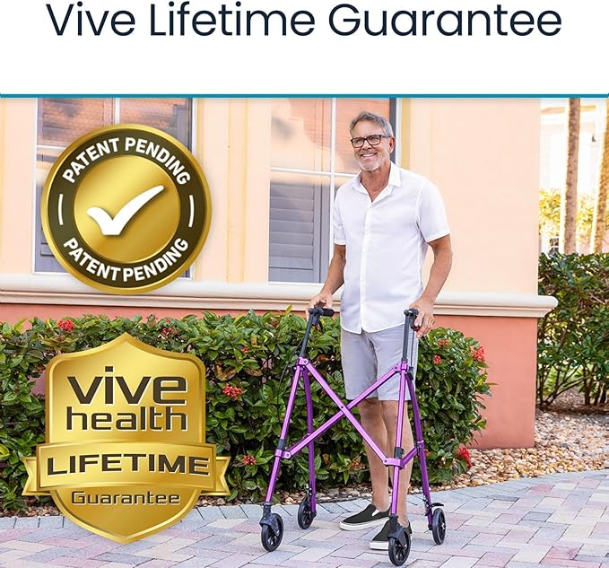 Vive Mobility Lightweight Walker for Seniors - Narrow, Folding Walker w/Wheels for Small & Tight Spaces - Light Weight for Balance, Compact Doorways, Foldable - Portable & Collapsible for Travel
