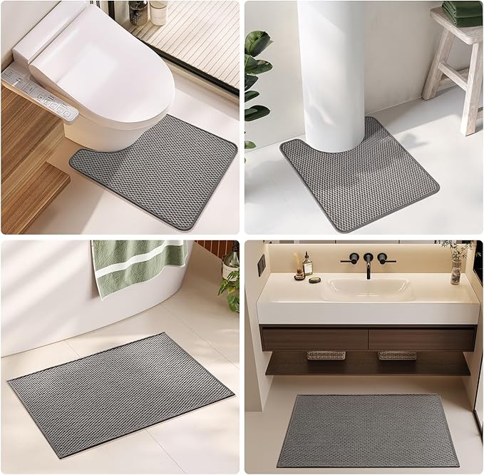 Large Bathroom Rugs Non Slip Washable Bath Rugs Super Absorbent Bathroom Rug Thin Quick Dry Low Pile Bath Mats, Dark Grey 36"x60"