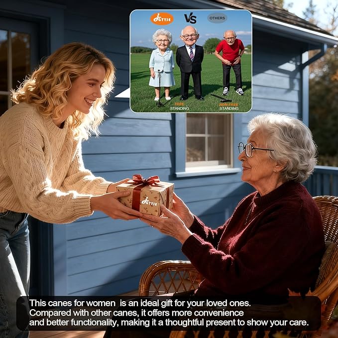 Quad Cane with LED Light (300 lbs) - Adjustable 4-Pronged Walking Cane Sticks for Men & Women, Extra Balance & Stability for Seniors