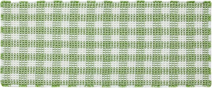 Waffle Runner Rug Bathroom, Long Boho Bathroom Rugs Non Slip Washable Absorbent Checkered Bathroom Mat Quick Dry Cute Bath Mat, 72"x24" Green and White
