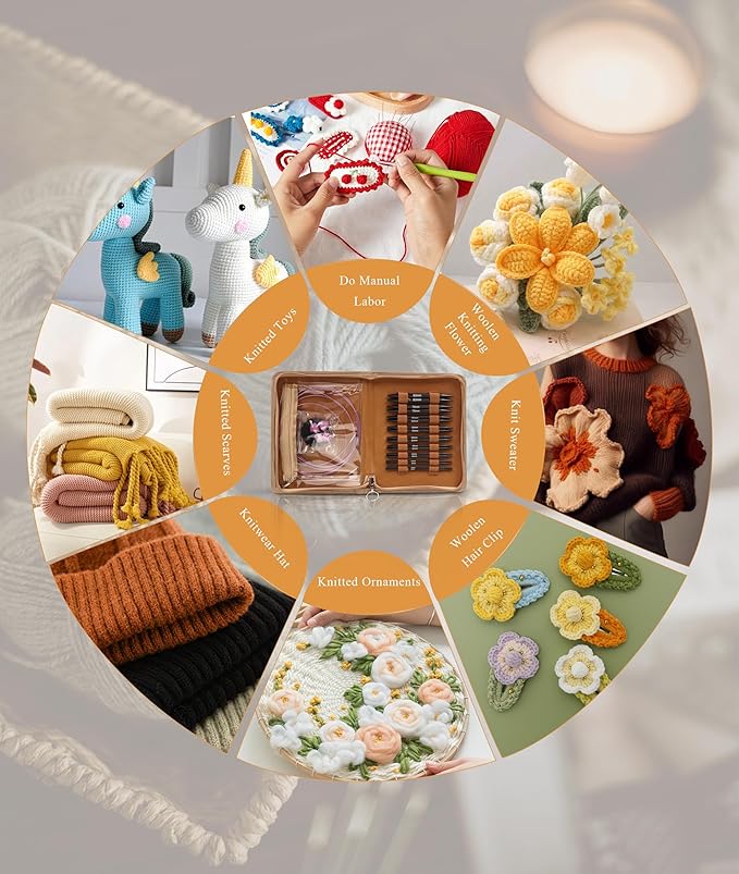 Interchangeable Circular Knitting Needle Set, 9 Pairs of Circular Knitting Needle Set, 3 to 6mm Metal Knitting Needles Set with Ergonomic Handles and Storage Bag, for Weaving Project