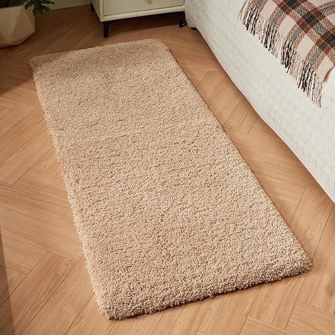 Beige Bathroom Runner Rug 24x59 Non Slip Fluffy Long Bath Mat for Bathroom Floor Washable Plush Luxury Bath Rug for Tub Absorbent Shower Sink Mat Bedside Rug