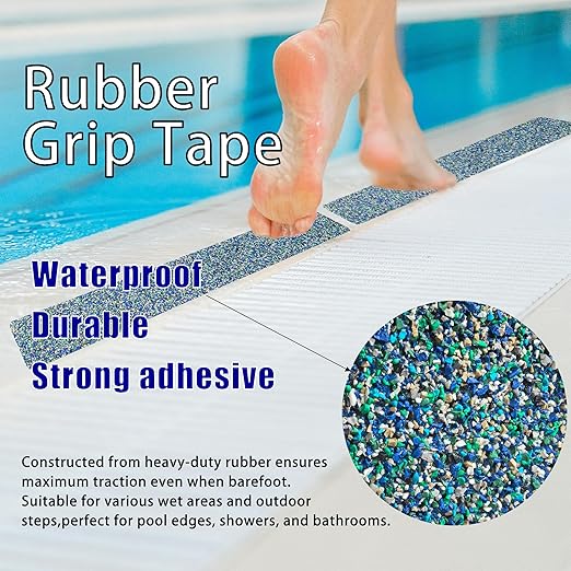 COSIMIXO Rubber Anti Slip Tape 4" x 30" -5 Packs-Blue Pool Rubber Grip Tape,Pool, Bathroom & Stair Outdoor/Indoor Safety - Waterproof Non-Slip for Wet Surfaces, Ship Deck, Showers