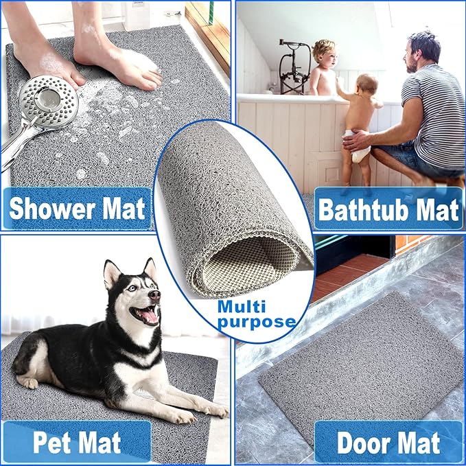 Shower Mats Non Slip for Elderly, 16x24’Lager Loofah Shower Mat, Loofah Bath Mats for Shower for Elderly-Grey