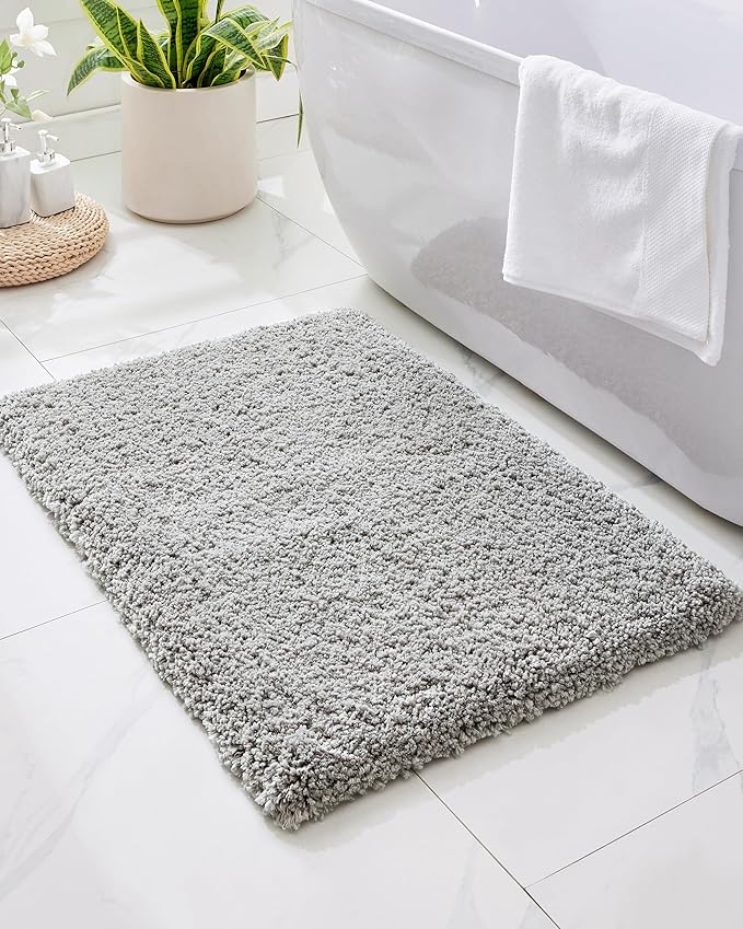 Grey Bathroom Rug 20x32 Non Slip Fluffy Bath Mat for Bathroom Floor Washable Plush Luxury Bath Rug for Tub Soft Shaggy Absorbent Shower Sink Mat
