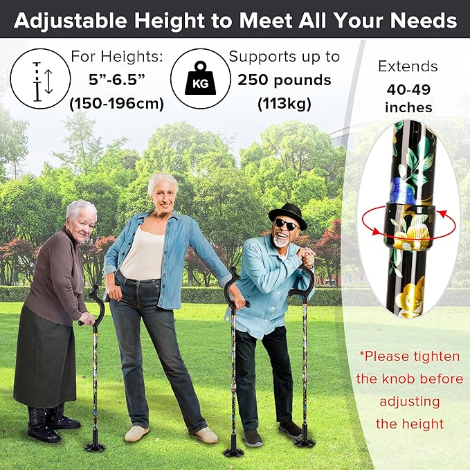 Walking Canes for Women for Stability - YOKABOZE Walking Sticks for Seniors Balance, Height Adjustable Anti-Slip Lightweight Aluminum Folding Cane Collapsable for Travel Purple Plaid