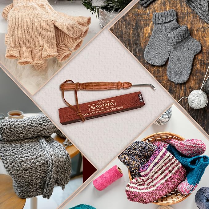 Savina Knitting Loom Hook Accessories for DIY and Crochet. Handcrafted Wooden Handle & Designed for Knitters Need. Knitting Tool for Making Hats, Scarves, Socks & Sweaters