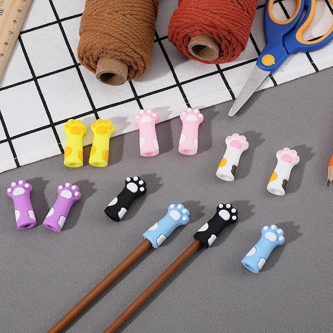 12PCS Cat Paw Knitting Needle Stoppers, Silicone Knit Needles Point Protectors Caps Needle Minders Locks, Knit Stitch Holders for Knitting Accessories and Gadgets