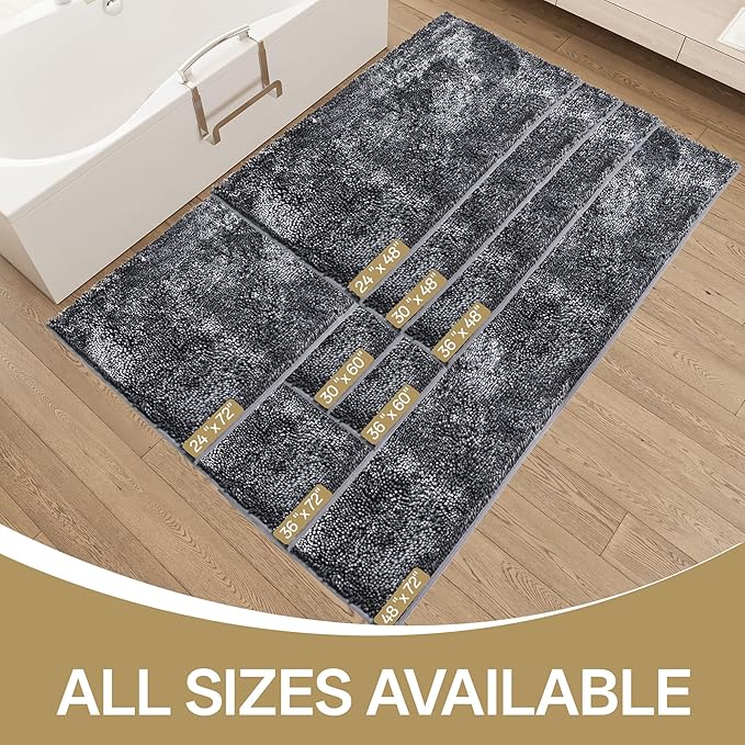 Bathroom Rug Mat 30x60, Thick Soft Chenille Bath Rug Washable, Quick Dry Absorbent Non Slip Bath Mat with Rubber Backing for Bathtub Shower Floor