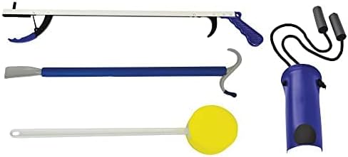 Blue Jay An Elite Healthcare Brand Stop Your Bending Hip Kit 5 PC Set | Bending Metal Shoehorn Pair with Elastic Shoelaces | Long Handle Sponge | Hip Replacement Kit | Mobility Aid Lightweight Reacher