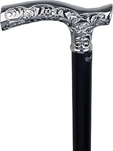 Royal RC Canes Premium Chrome Brass Scroll Fritz Cane with Black Beechwood Shaft, Walking Cane for Men and Women