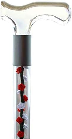Elegant Acrylic Designer Walking Cane (29", Red & White Silk Roses)
