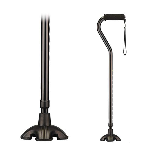 Nova Joy Designer Offset Quad Cane for Seniors - Unisex Adjustable Lightweight Walking Aid with Foam Handle, Wrist Strap and Anti-Rattle Lock - Essential Mobility Support - Black