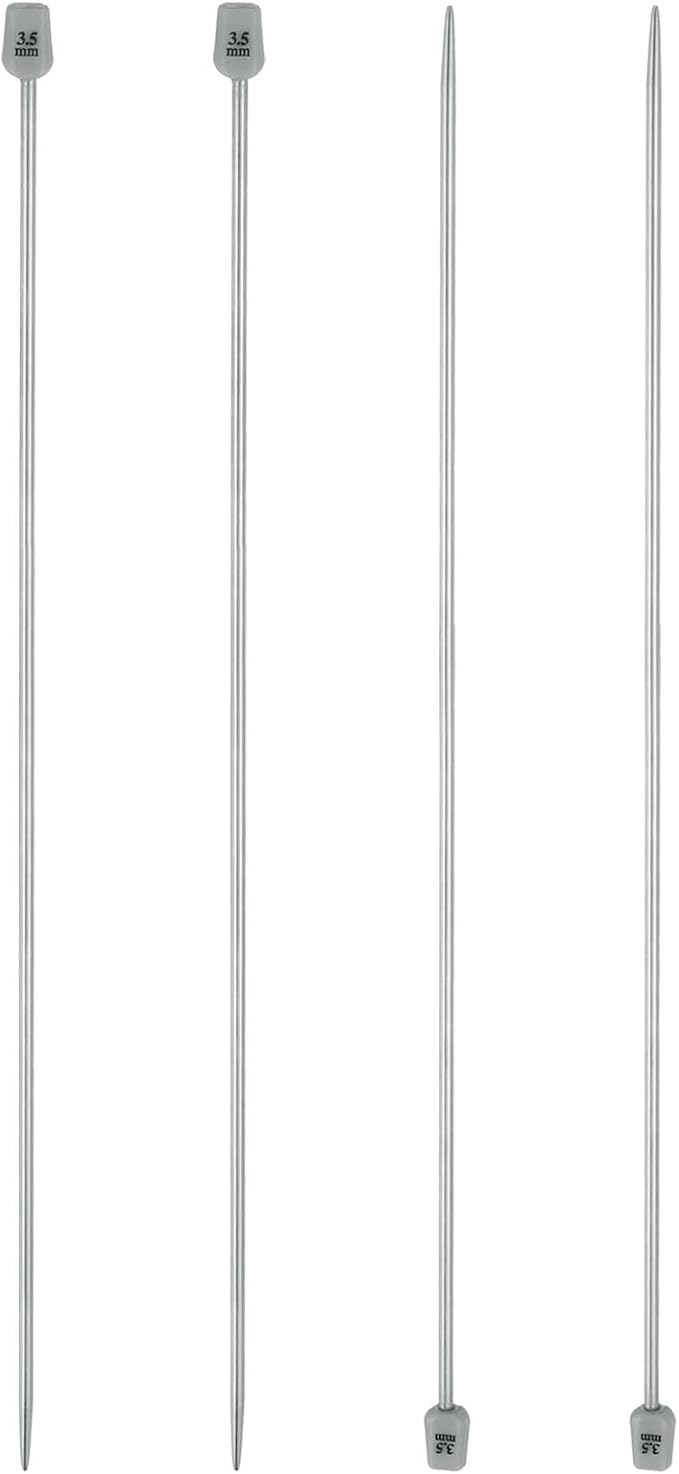uxcell 4Pcs 3.5mm(E) Single Pointed Knitting Needles Stainless Steel 13.8 Inches Length Metal Weaving Tool for Handmade Projects DIY Knitting