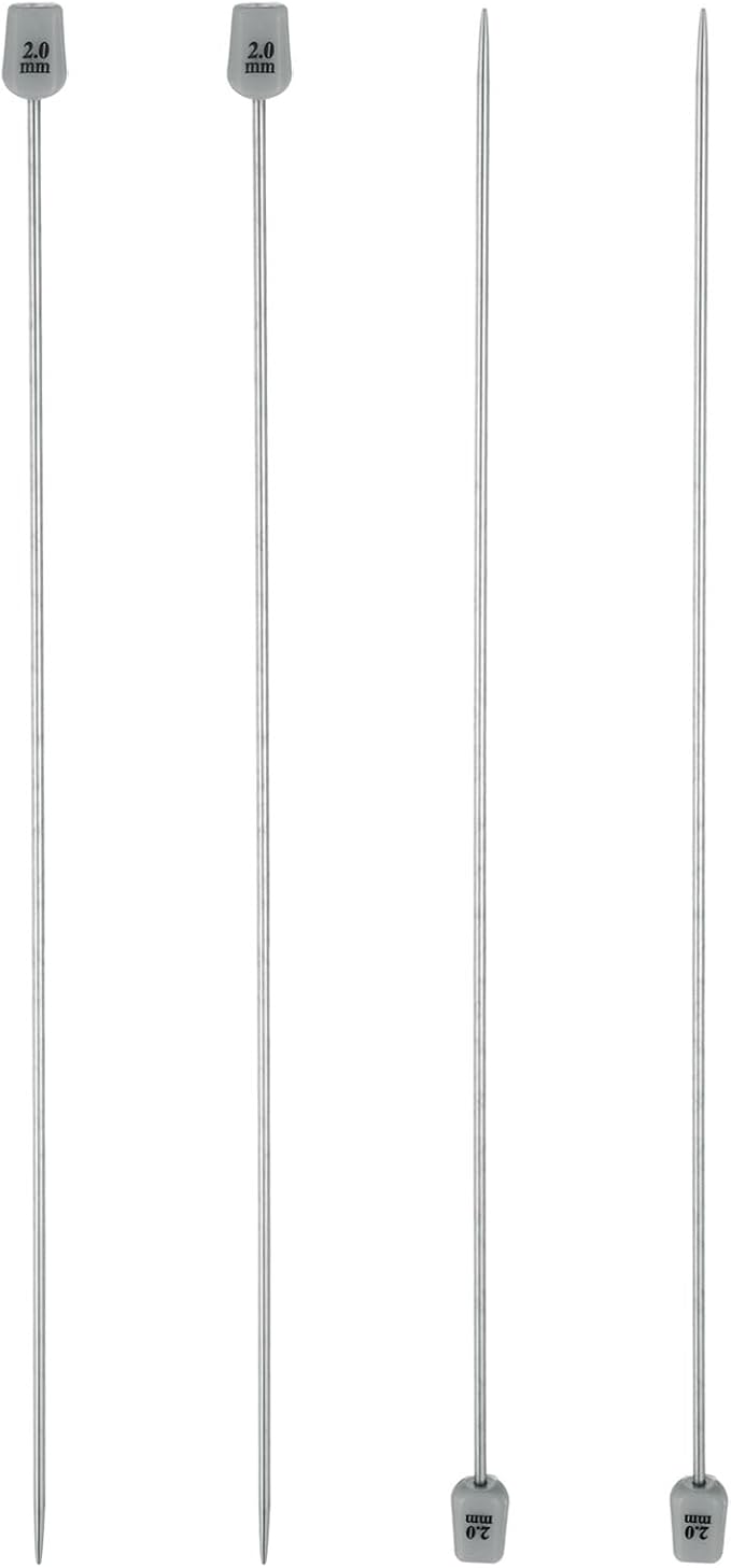 uxcell 4Pcs 2mm(B) Single Pointed Knitting Needles Stainless Steel 9.84 Inches Length Metal Weaving Tool for Handmade Projects DIY Knitting