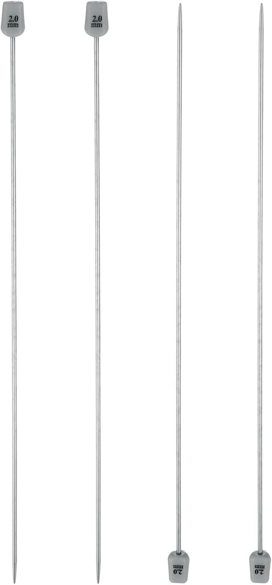 uxcell 4Pcs 2mm(B) Single Pointed Knitting Needles Stainless Steel 9.84 Inches Length Metal Weaving Tool for Handmade Projects DIY Knitting
