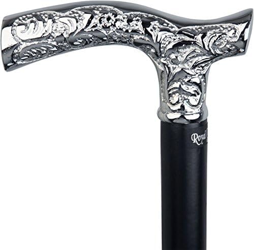Royal RC Canes Premium Chrome Brass Scroll Fritz Cane with Black Beechwood Shaft, Walking Cane for Men and Women