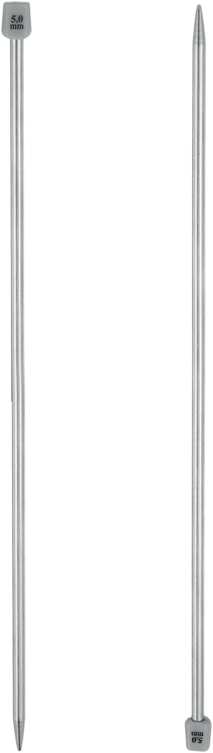 uxcell 2Pcs 5mm(H) Single Pointed Knitting Needles Stainless Steel 13.8 Inches Length Metal Weaving Tool for Handmade Projects DIY Knitting