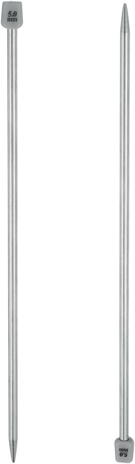 uxcell 2Pcs 5mm(H) Single Pointed Knitting Needles Stainless Steel 9.84 Inches Length Metal Weaving Tool for Handmade Projects DIY Knitting