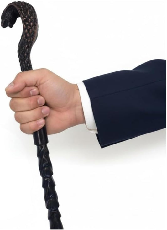 All Black Snake Handle Spiral Wooden Walking Cane