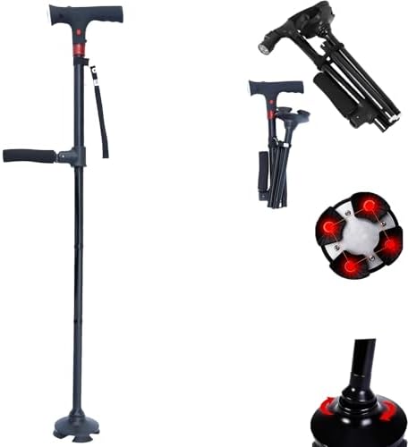 2026 New Smart Walking Cane, Upgrade Smart Walking Canes for Men Women with Alarm, with Light, Foldable Dual Handles, Adjustable Canes for Elderly, Gift for Veterans & Parents