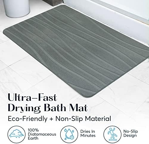 SUTERA - Stone Bath Mat, Diatomaceous Earth Shower Mat, Non-Slip Super Absorbent Quick Drying Bathroom Floor Mat, Natural, Easy to Clean (23.5 x 15 Gray, 2 Pack)