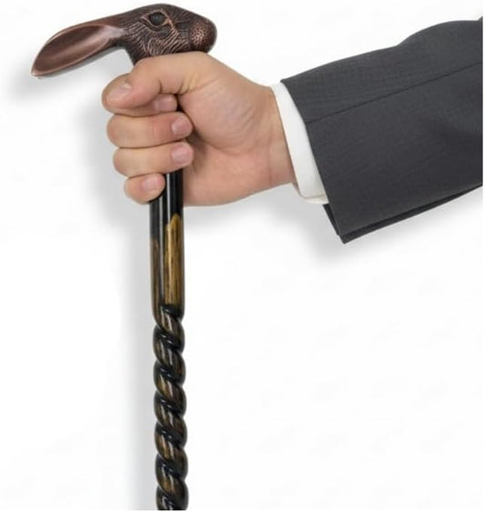 All Black Snake Handle Spiral Wooden Walking Cane