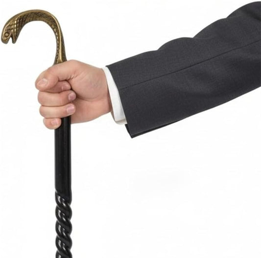 All Black Snake Handle Spiral Wooden Walking Cane