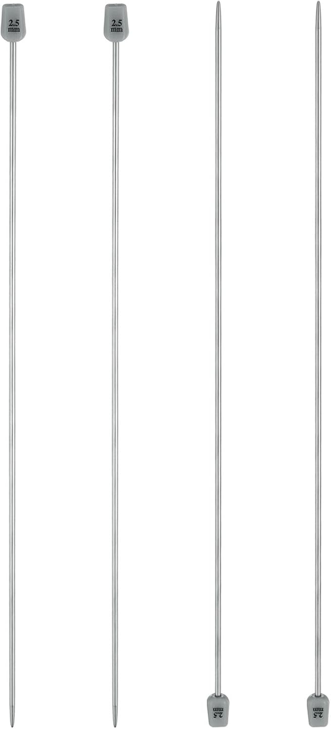 uxcell 4Pcs 2.5mm(C) Single Pointed Knitting Needles Stainless Steel 13.8 Inches Length Metal Weaving Tool for Handmade Projects DIY Knitting