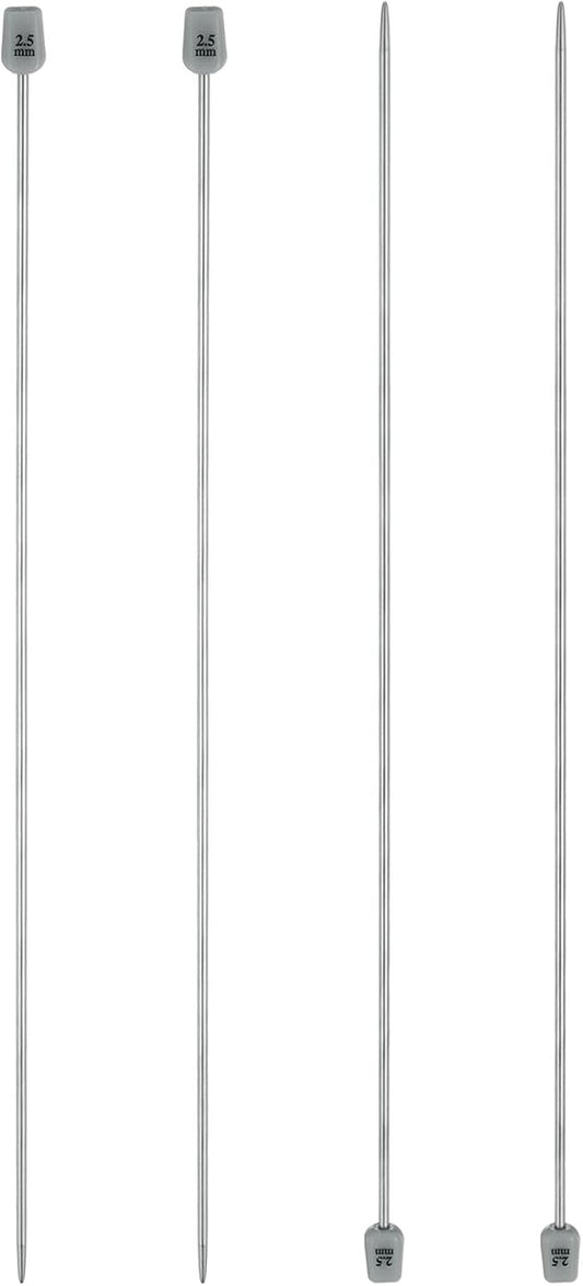 uxcell 4Pcs 2.5mm(C) Single Pointed Knitting Needles Stainless Steel 13.8 Inches Length Metal Weaving Tool for Handmade Projects DIY Knitting