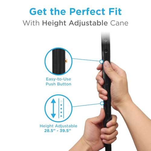 Nova Joy Designer Offset Quad Cane for Seniors - Unisex Adjustable Lightweight Walking Aid with Foam Handle, Wrist Strap and Anti-Rattle Lock - Essential Mobility Support - Black