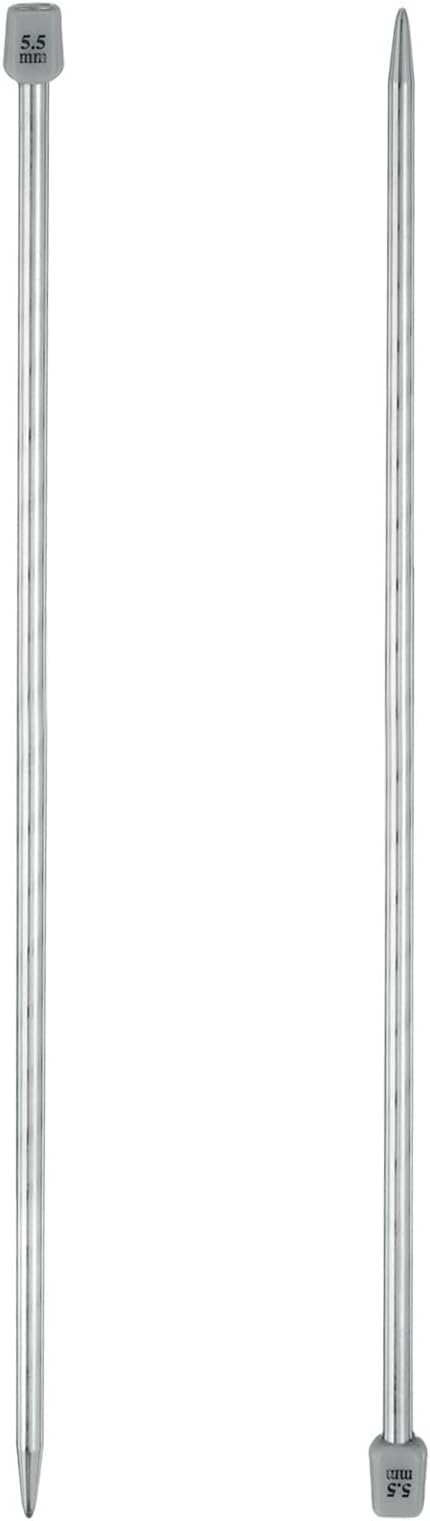 uxcell 2Pcs 5.5mm(I) Single Pointed Knitting Needles Stainless Steel 13.8 Inches Length Metal Weaving Tool for Handmade Projects DIY Knitting