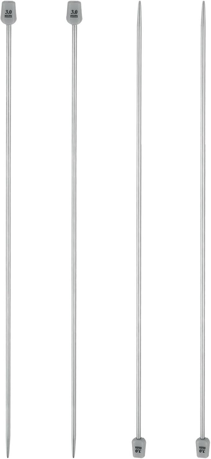 uxcell 4Pcs 3mm(D) Single Pointed Knitting Needles Stainless Steel 13.8 Inches Length Metal Weaving Tool for Handmade Projects DIY Knitting