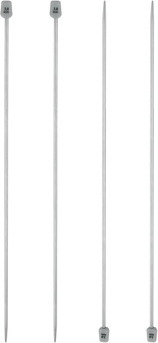 uxcell 4Pcs 3mm(D) Single Pointed Knitting Needles Stainless Steel 13.8 Inches Length Metal Weaving Tool for Handmade Projects DIY Knitting