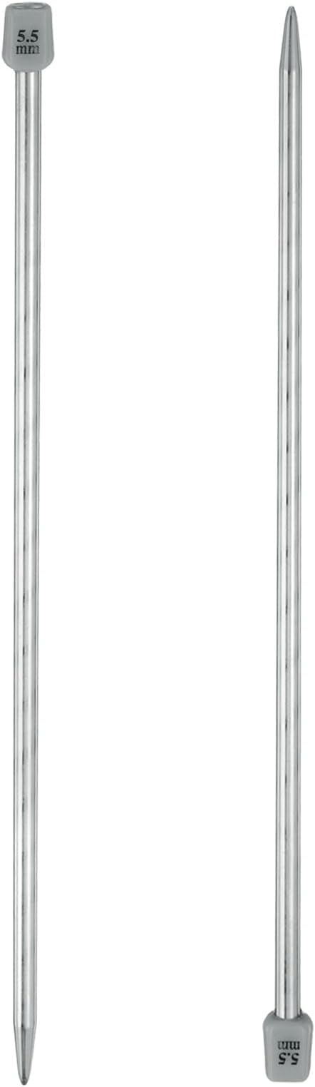 uxcell 2Pcs 5.5mm(I) Single Pointed Knitting Needles Stainless Steel 9.84 Inches Length Metal Weaving Tool for Handmade Projects DIY Knitting