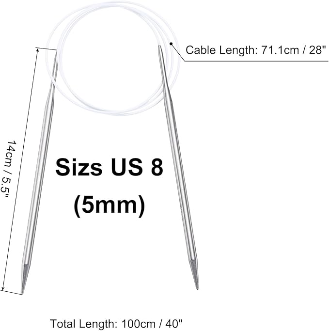 uxcell Size US 8 (5mm) Knitting Needles Circular Needle 40 Inch(100cm) Round Metal Stainless Steel Needle for Handmade Projects DIY Knit Blankets