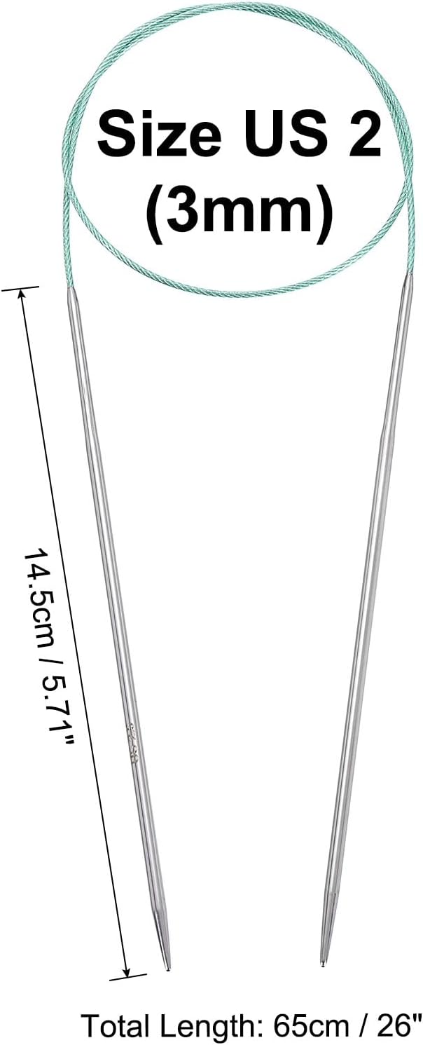 uxcell Size US 2.5 (3mm) Knitting Needles Circular Needle 26 Inch(65cm) Round Metal Stainless Steel Needle for Handmade Projects DIY Knitting Mint Green