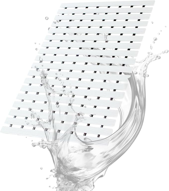 Bath Mat Non Slip Shower Mat Bathtub with Drain Holes and Heavy Duty Rubber No Suction Cups Sturdy Shower Stall Tub Mat for Bathroom, Shower Floor, Pool, SPA, (White, 17"x26")