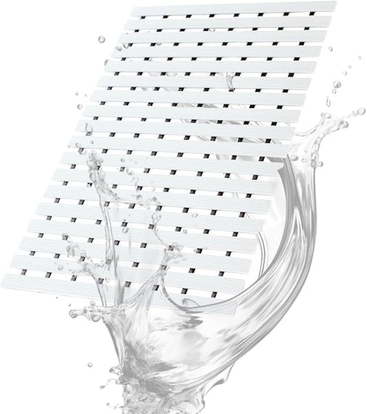 Bath Mat Non Slip Shower Mat Bathtub with Drain Holes and Heavy Duty Rubber No Suction Cups Sturdy Shower Stall Tub Mat for Bathroom, Shower Floor, Pool, SPA, (White, 17"x26")