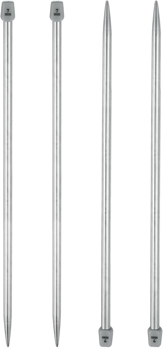 uxcell 4Pcs 7mm Single Pointed Knitting Needles Stainless Steel 13.8 Inches Length Metal Weaving Tool for Handmade Projects DIY Knitting