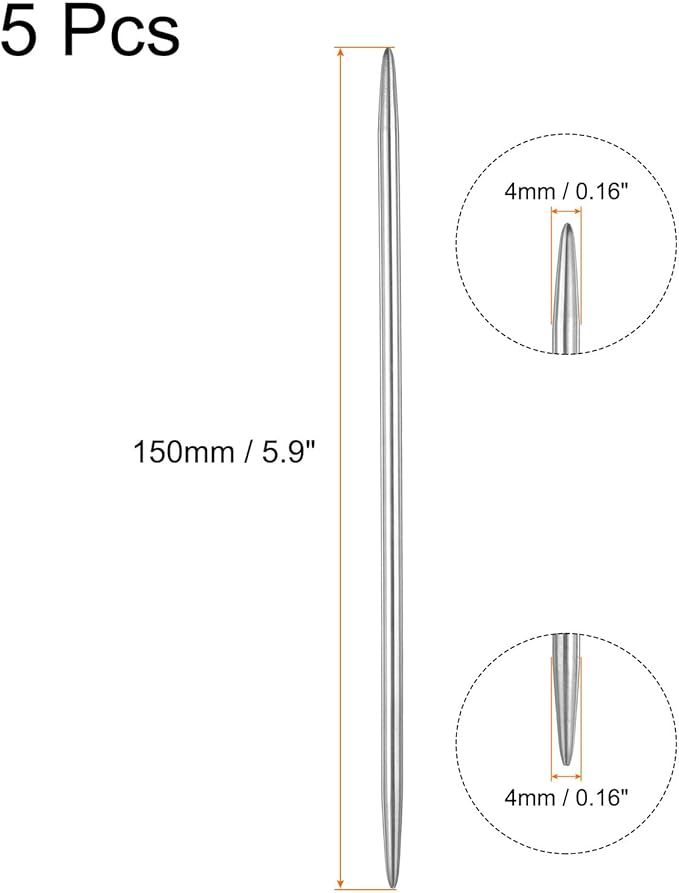 uxcell 5Pcs Knitting Needle 4mm Diameter 5.9 Inches Length Stainless Steel Double Pointed Sweater Stitching Needles for Handmade Projects DIY Knitting