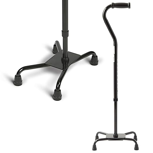 Medline Aluminum Quad Cane with Large Base for Balance, Knee Injuries, Leg Surgery Recovery & Mobility, Portable, Lightweight Walking Aid for Seniors & Adults - Cane Supports 300 lbs and Weighs 4 lbs