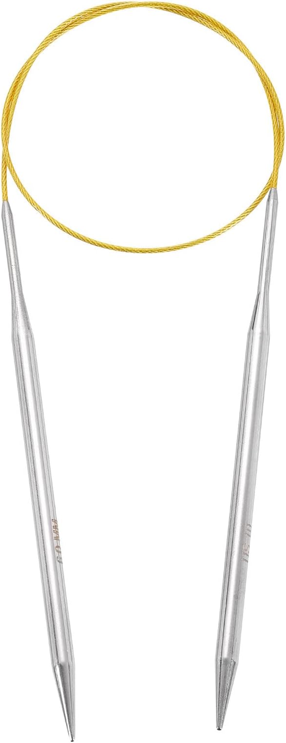 uxcell Size US 10 (6mm) Knitting Needles Circular Needle 26 Inch(65cm) Round Metal Stainless Steel Needle for Handmade Projects DIY Knitting Yellow