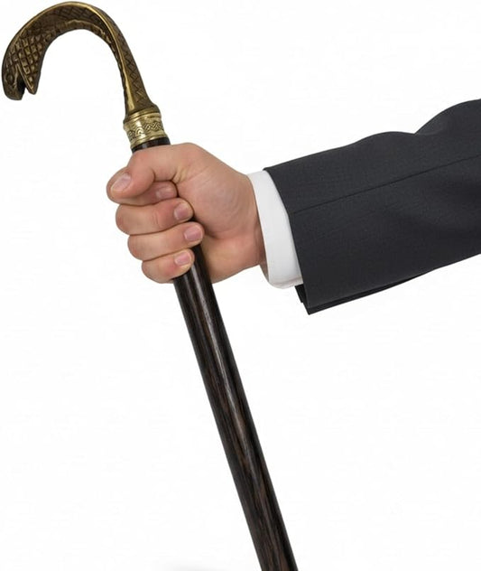 All Black Snake Handle Spiral Wooden Walking Cane