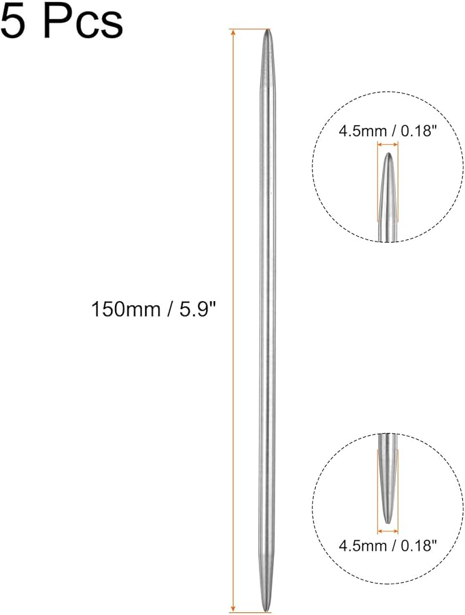 uxcell 5Pcs Knitting Needle 4.5mm Diameter 5.9 Inches Length Stainless Steel Double Pointed Sweater Stitching Needles for Handmade Projects DIY Knitting