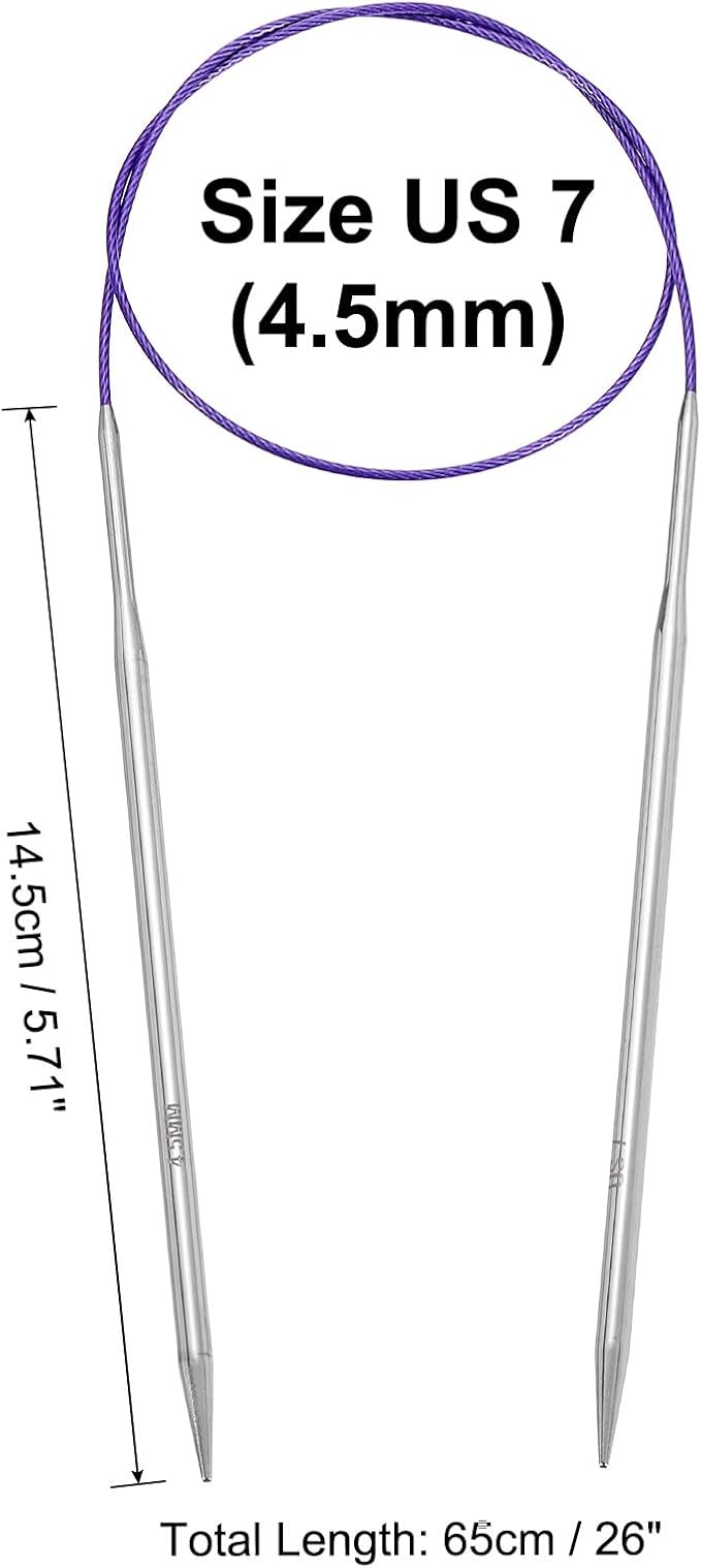 uxcell Size US 7 (4.5mm) Knitting Needles Circular Needle 26 Inch(65cm) Round Metal Stainless Steel Needle for Handmade Projects DIY Knitting Purple